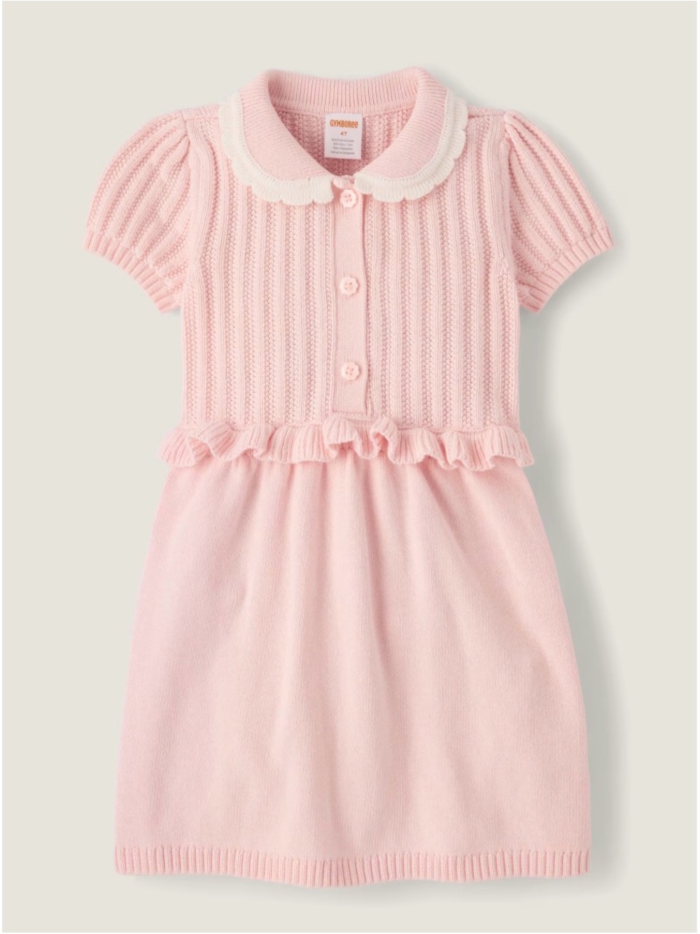 Gymboree Light Pink Knit Ruffle-Trim Sweater Dress White Peter Pan Collar